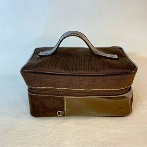 Estee Lauder Makeup/Travel Bag Brown Canvas and Vinyl Zip Closure